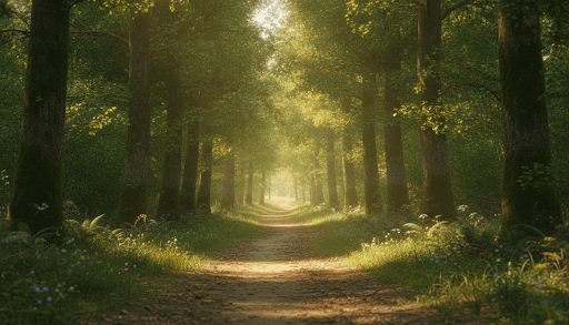 Sunlit forest path